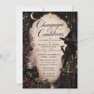 Convite Jantar de Aniversário Glam Champagne & Caldeirões