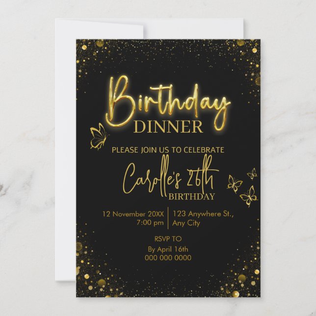 Convite Jantar de Aniversário Luz Dourada (Frente)