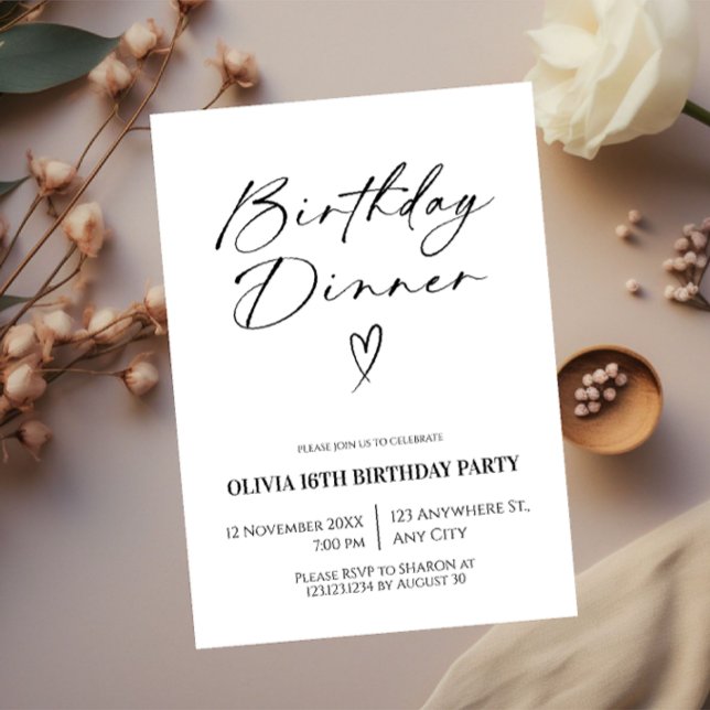 Convite Jantar de Aniversário Minimalista (Criador carregado)
