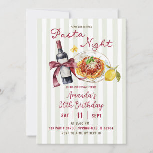 Convite Jantar de Aniversário Noite de Massa Listra Rosa S