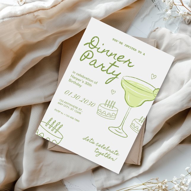 Convite Jantar de Aniversário Verde e Branco (Criador carregado)