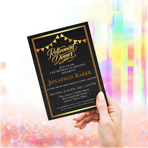 Convite Jantar de Aposentadoria Elegante com Bunting Doura