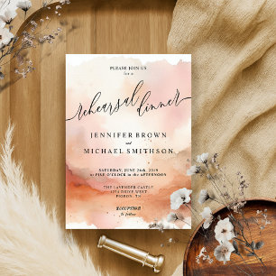 Convite Jantar de Casamento Aquarela Rosa Dourado Moderno