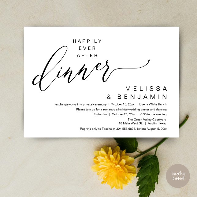 Convite Jantar de Casamento Romântico Felizes para Sempre (Happily Ever After Dinner Modern Romantic Wedding Romantic Party Invitation Card Black White)