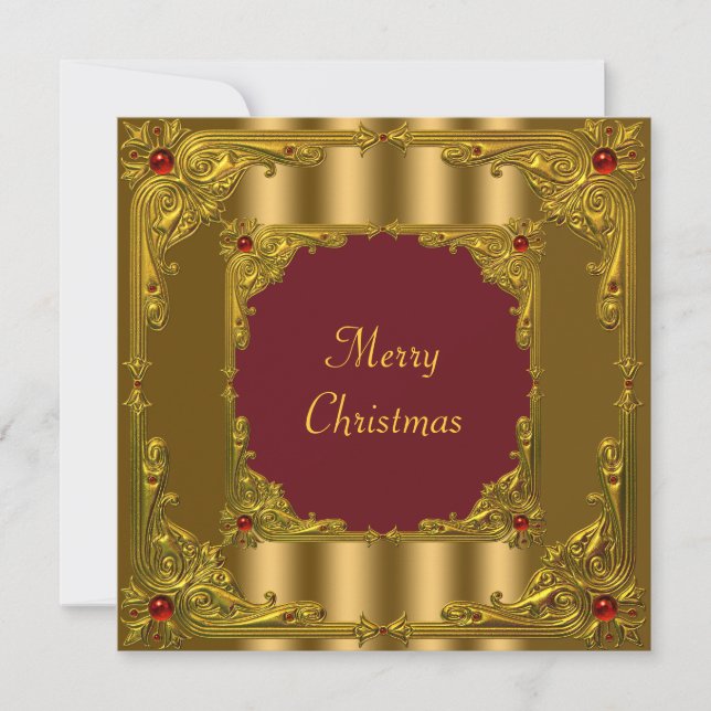 Convite Jantar de Coquetel de Natal Vermelho e Dourado (Frente)