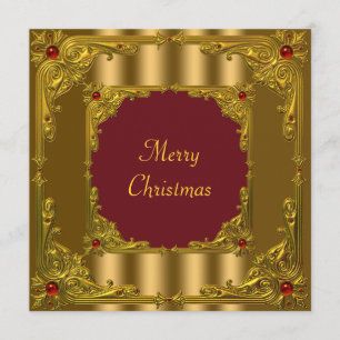 Convite Jantar de Coquetel de Natal Vermelho e Dourado