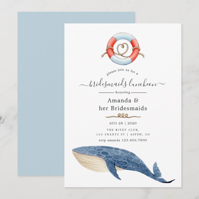Convite Jantar de damas de honra de casamento náutico bale (Frente/Verso)