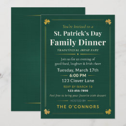 Convite Jantar de Dia de São Patrício em Família Irlandês