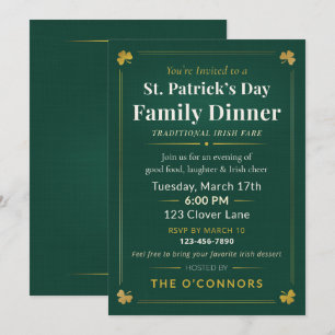 Convite Jantar de Dia de São Patrício em Família Irlandês