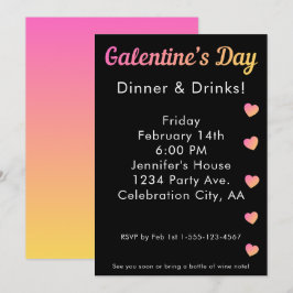 Convite Jantar de Drinks no Dia das Galentines Rosa e Pret