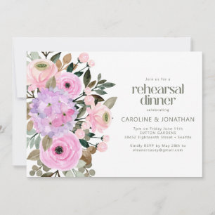Convite Jantar de Ensaio Aquarela Floral Rosa Lavanda
