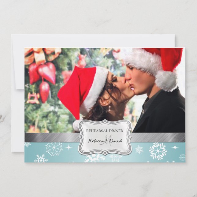 Convite Jantar de ensaio azul e branco do casamento no (Frente)