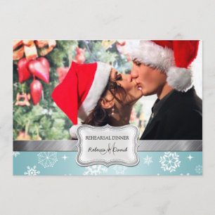 Convite Jantar de ensaio azul e branco do casamento no