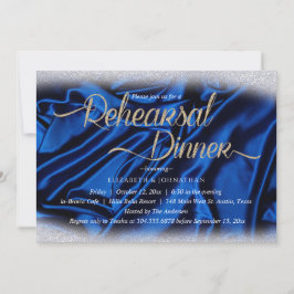 Convite Jantar de Ensaio Azul Espelhante Elegante Caligraf