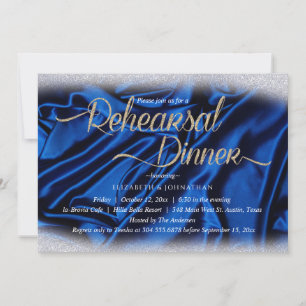 Convite Jantar de Ensaio Azul Espelhante Elegante Caligraf