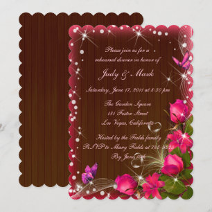 Convite Jantar de Ensaio Borboleta Floral Rosa Madeira Rús