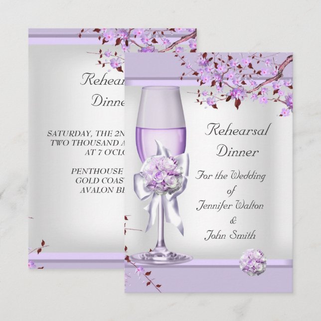 Convite Jantar de Ensaio Casamento Lavanda Roxo Lilás  4 (Frente/Verso)