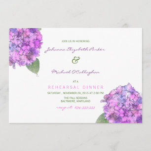 Convite Jantar de ensaio cor-de-rosa roxo dos Hydrangeas