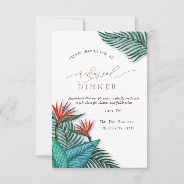 Convite Jantar de Ensaio das Flores Exóticas Tropicais (Frente)