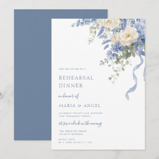 Convite jantar de ensaio de aquarela azul empoeirado elega