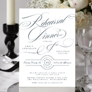 Convite Jantar de Ensaio de Casamento Azul Marinho Elegant