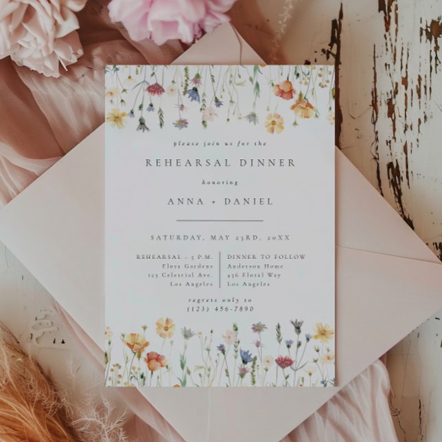 Convite Jantar de Ensaio de Casamento Boho Chic com Flores (Criador carregado)