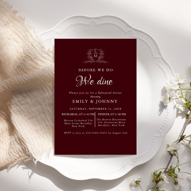 Convite Jantar de ensaio de casamento Burgundy & Ivory (Criador carregado)