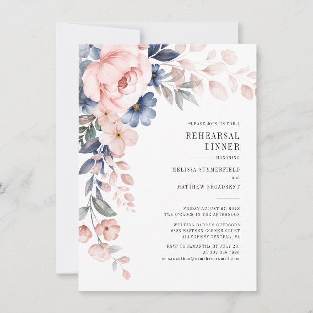 Convite Jantar de Ensaio de Casamento com Aquarela Floral  (Frente)