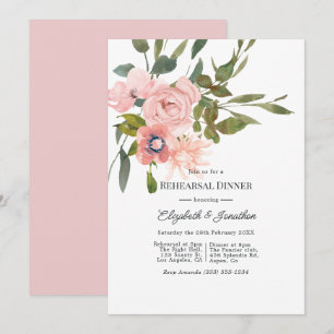Convite Jantar de Ensaio de Casamento com Aquarela Rosa Be