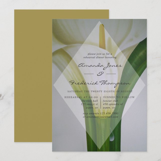 Convite Jantar de Ensaio de Casamento com Copo-de-Leite (Frente/Verso)
