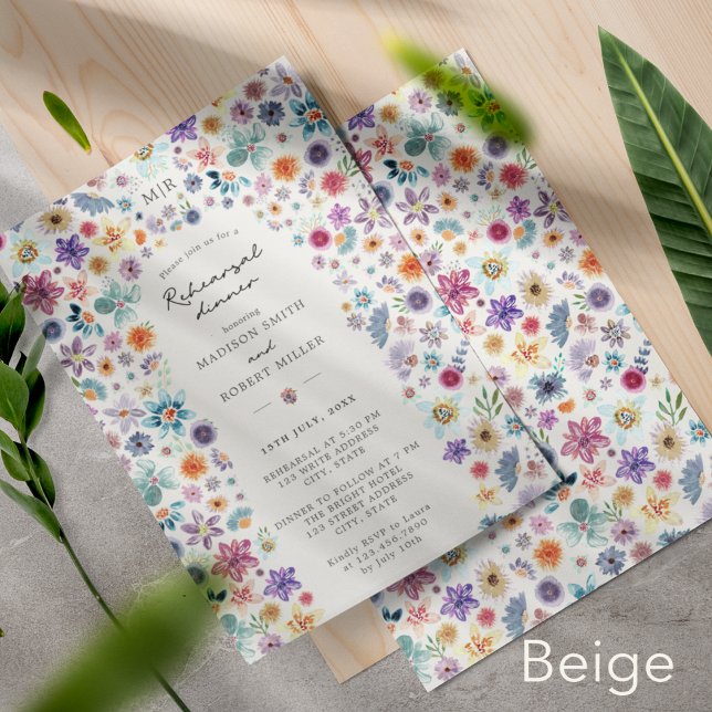 Convite Jantar de Ensaio de Casamento com Flor de Campo Be (Front/Back)