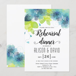 Convite Jantar de ensaio de casamento com flores azul-turq