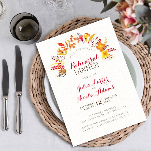 Convite Jantar de Ensaio de Casamento com Folhagem de Flor (Criador carregado)