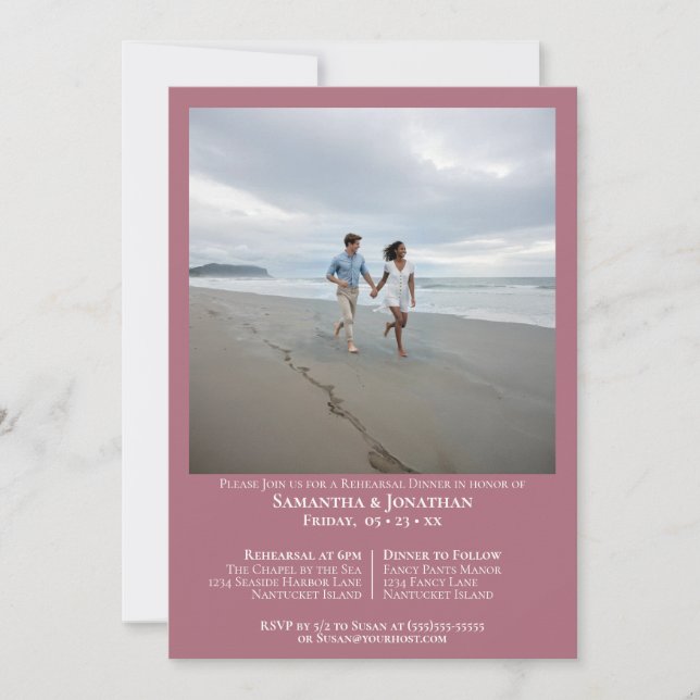 Convite Jantar de Ensaio de Casamento com Foto Rosa Poeire (Frente)