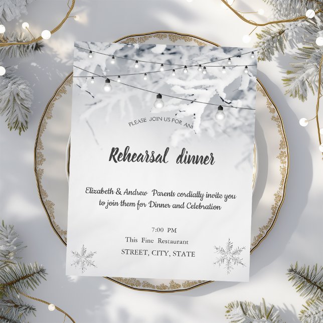 Convite Jantar de Ensaio de Casamento com Galhos de Neve d (Criador carregado)