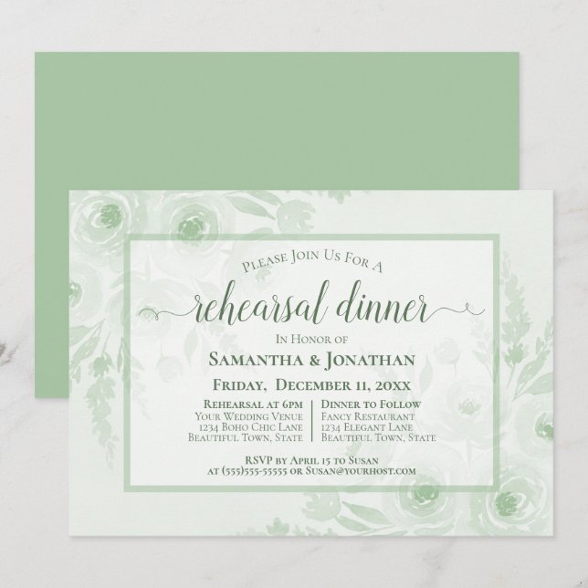 Convite Jantar de Ensaio de Casamento com Peônias em Aquar (Frente/Verso)