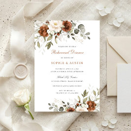 Convite Jantar de Ensaio de Casamento com Verde e Ferrugem