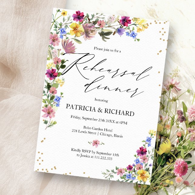 Convite Jantar de Ensaio de Casamento de Flores Silvestres (Criador carregado)