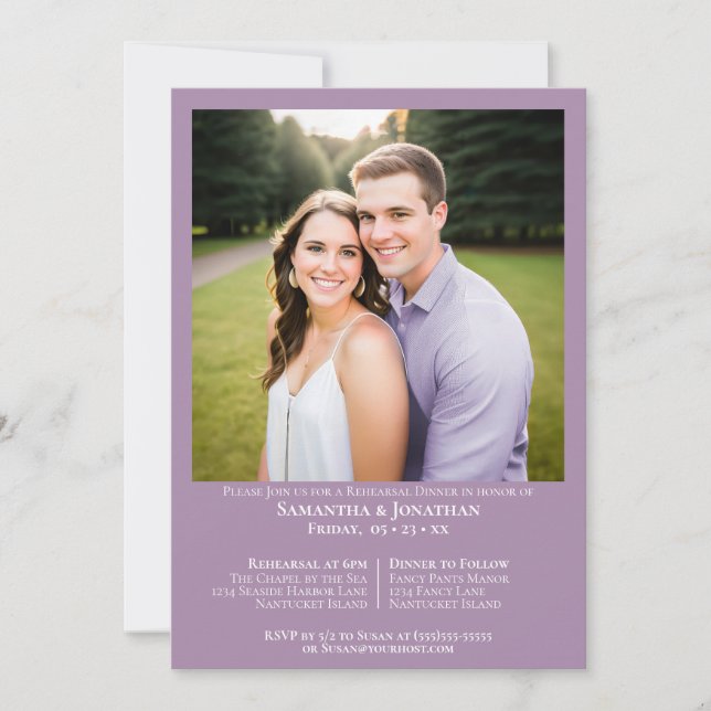 Convite Jantar de Ensaio de Casamento de Foto Lavanda Mini (Frente)