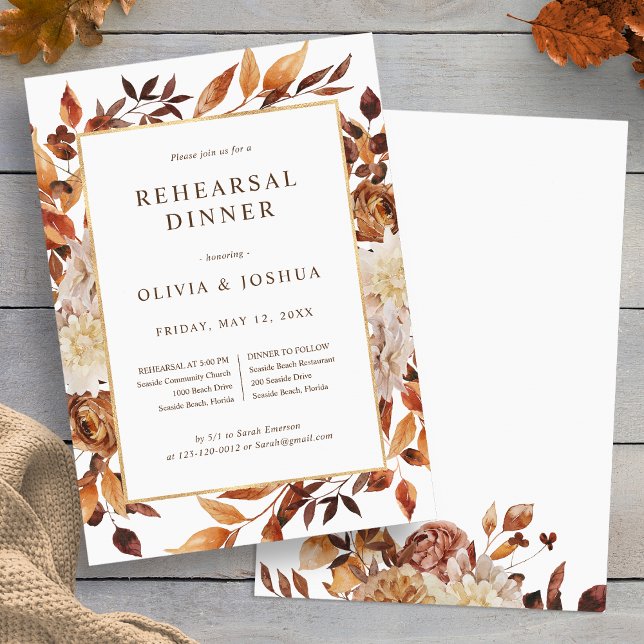 Convite Jantar de Ensaio de Casamento de Outono (Elegant Fall Floral Wedding Rehearsal Dinner Invitation by Painted Paperie
)