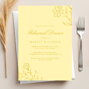 Convite Jantar de Ensaio de Casamento Elegante em Amarelo