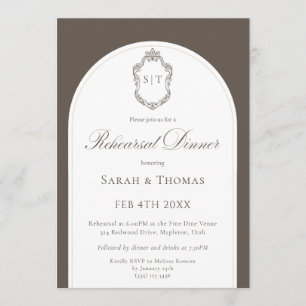 Convite Jantar de Ensaio de Casamento Elegante Monograma M