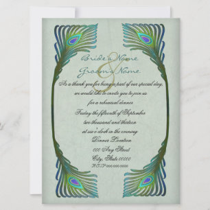 Convite Jantar de Ensaio de Casamento Elegante Pavão Vinta