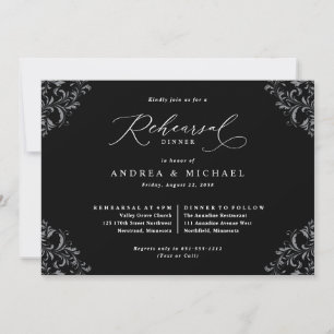 Convite Jantar de Ensaio de Casamento Elegante Preto e Bra