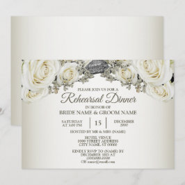 Convite Jantar de Ensaio de Casamento Floral Branco Verde 