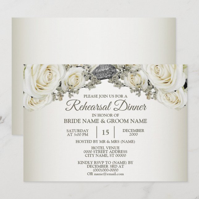 Convite Jantar de Ensaio de Casamento Floral Branco Verde  (Frente/Verso)