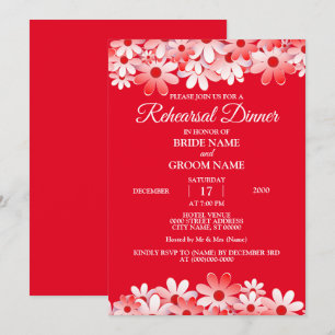 Convite Jantar de Ensaio de Casamento Floral Branco Vermel