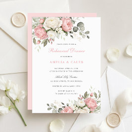 Convite Jantar de Ensaio de Casamento Floral Elegante Rosa