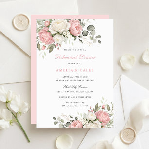 Convite Jantar de Ensaio de Casamento Floral Elegante Rosa