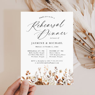 Convite Jantar de Ensaio de Casamento Floral Outonal Rústi